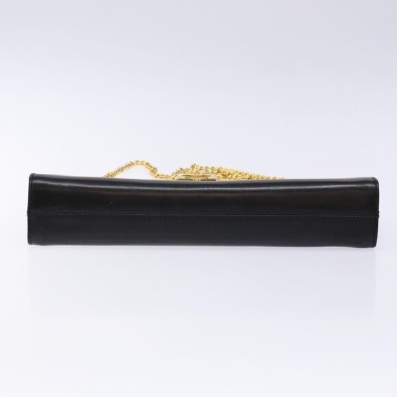 Salvatore Ferragamo Gancini Chain Shoulder Bag Leather Black Gold Auth 134769 - Picture 6 of 16